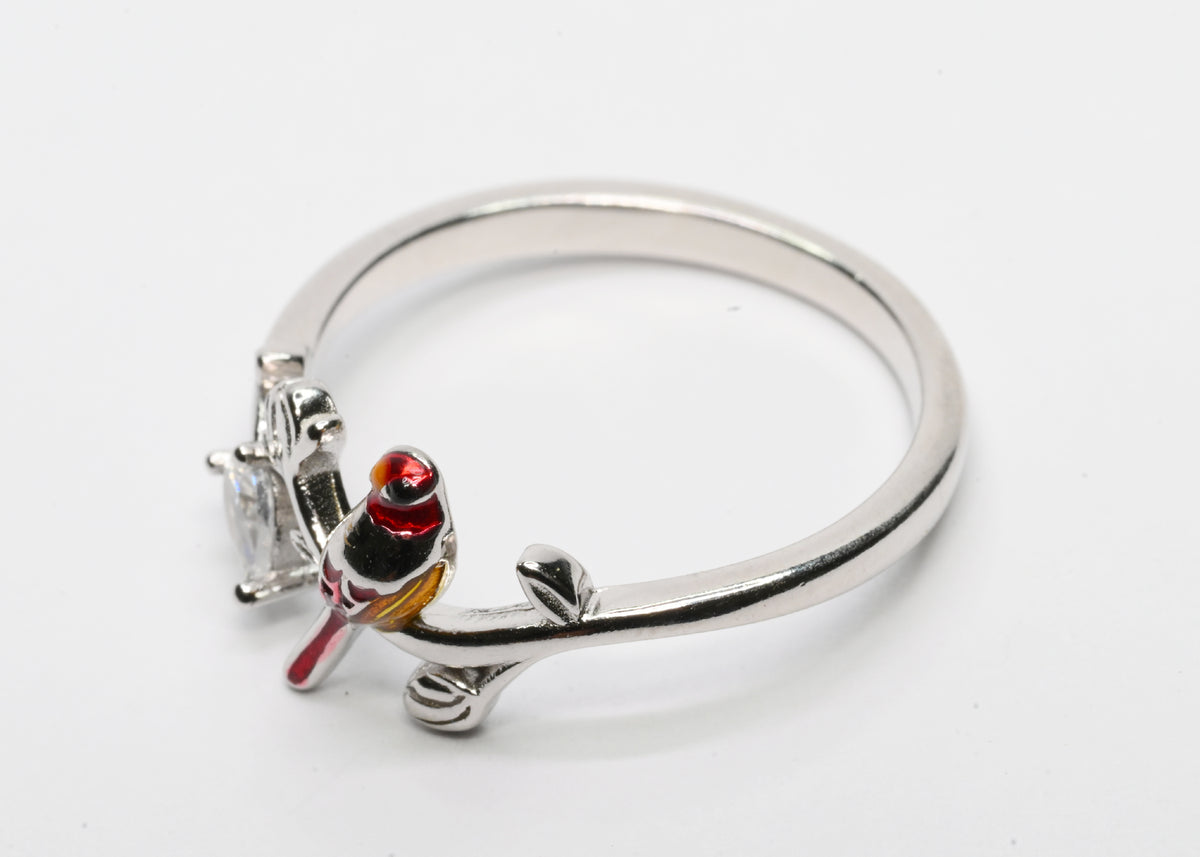 Perched Sparrow Silver Ring