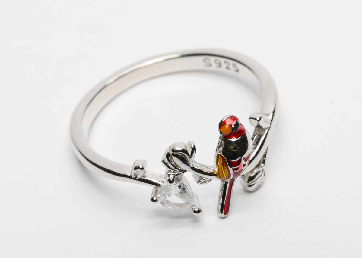 Perched Sparrow Silver Ring