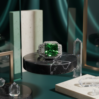 The Emerald Cushion-Cut Halo Ring
