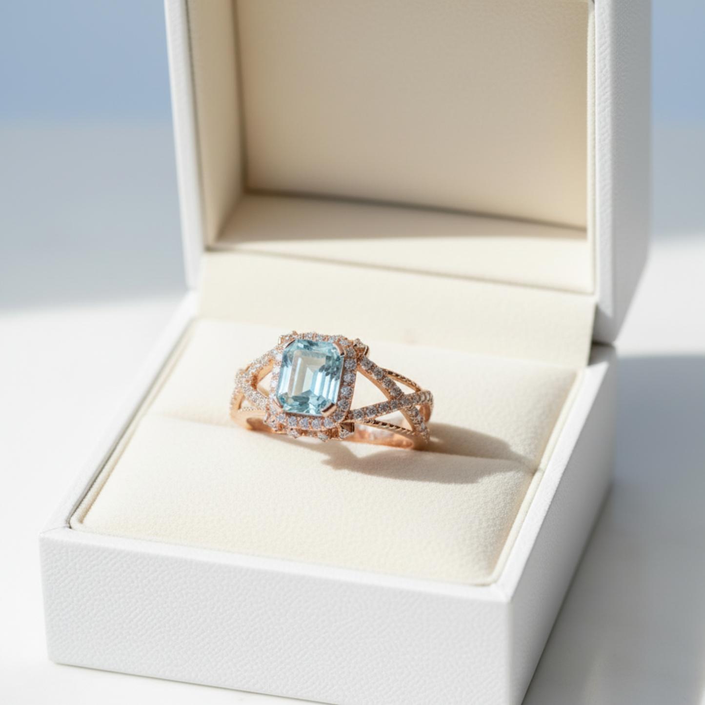 The Aqua Halo Split-Shank Ring