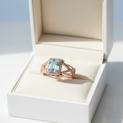 The Aqua Halo Split-Shank Ring