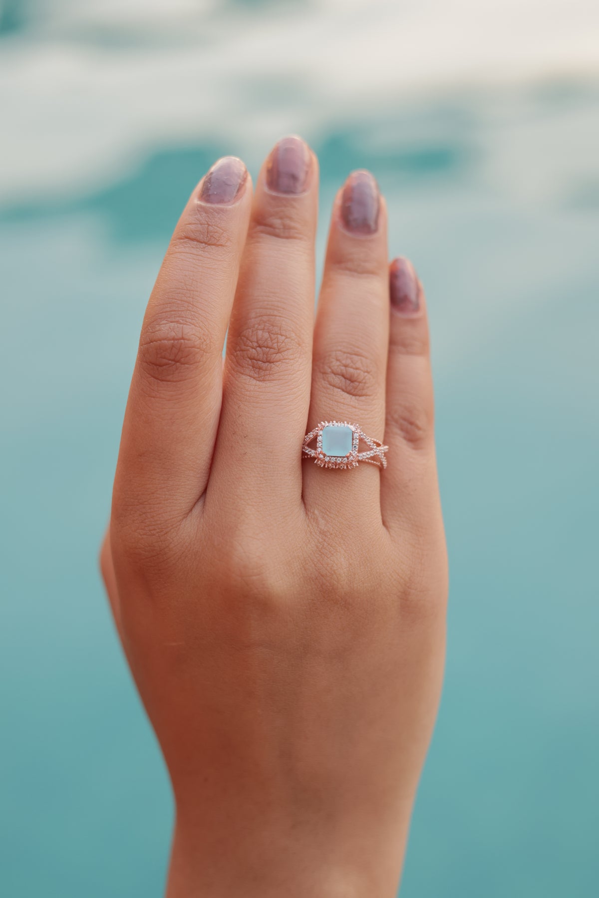 The Aqua Halo Split-Shank Ring