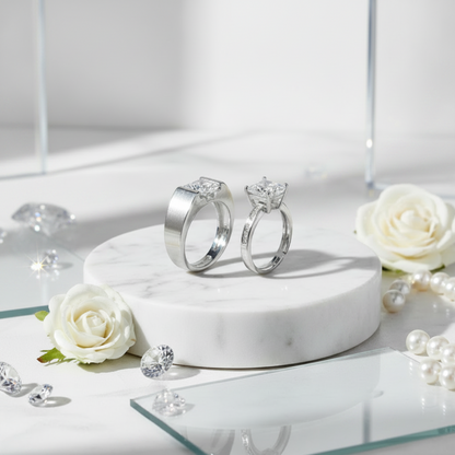 The Princess-Cut Couple's Ring Set