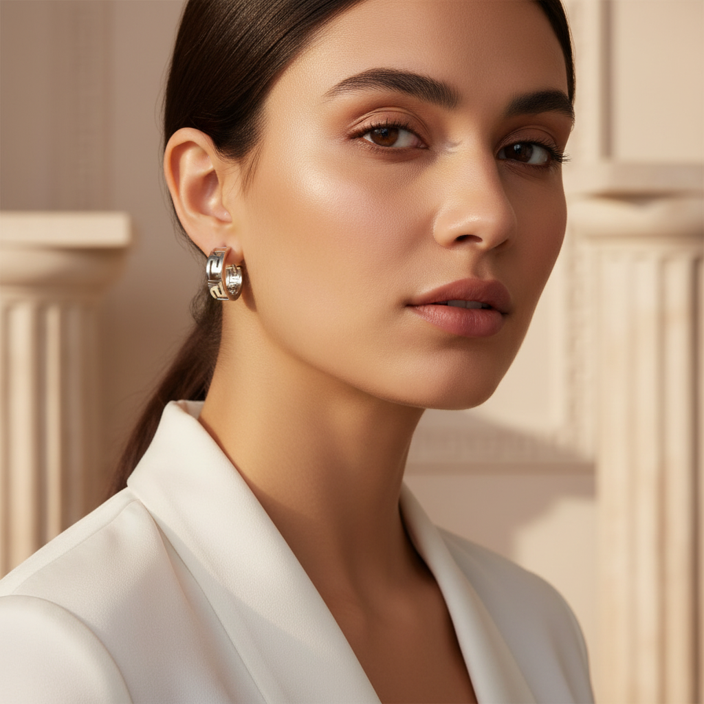 Greek Key Huggie Hoop Earrings