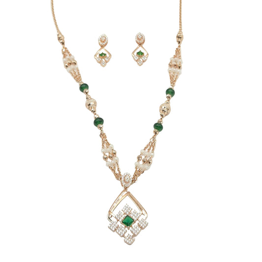 Emerald Elegance Rose Gold Pendant & Earrings Jewelry Set