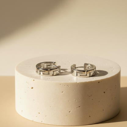 Greek Key Huggie Hoop Earrings