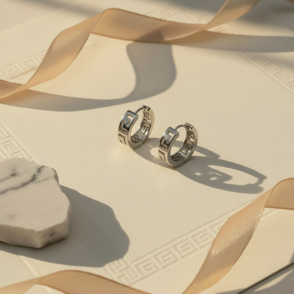 Greek Key Huggie Hoop Earrings