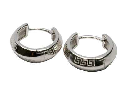 Greek Key Engraved Huggie Hoops