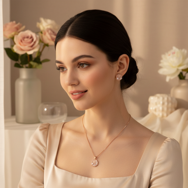 The Rose Medallion Pearl Pendant & Earring Set