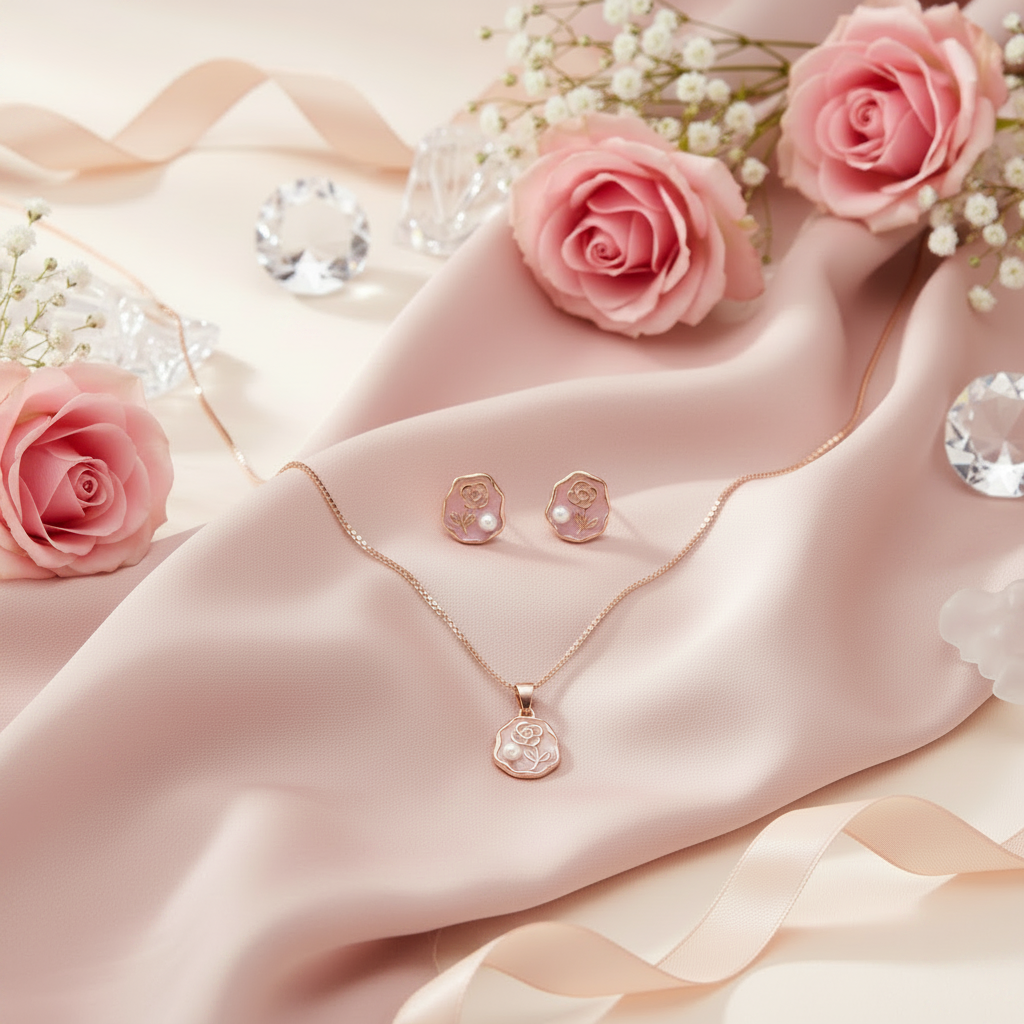 The Rose Medallion Pearl Pendant & Earring Set