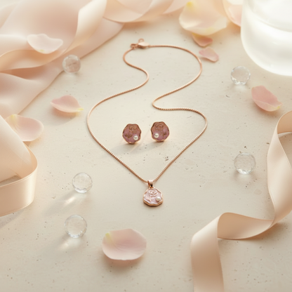 The Rose Medallion Pearl Pendant & Earring Set