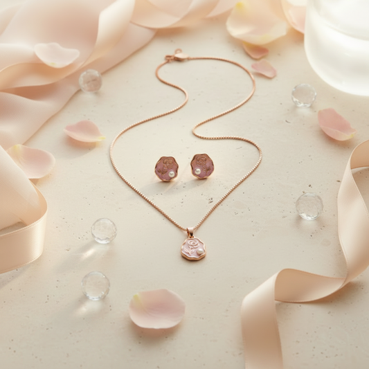The Rose Medallion Pearl Pendant & Earring Set