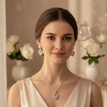 Two-Tone Filigree Teardrop Earrings & Pendant Jewelry Set