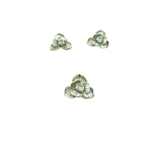 Emerald Bloom Floral Enamel Earrings & Pendant Jewelry Set