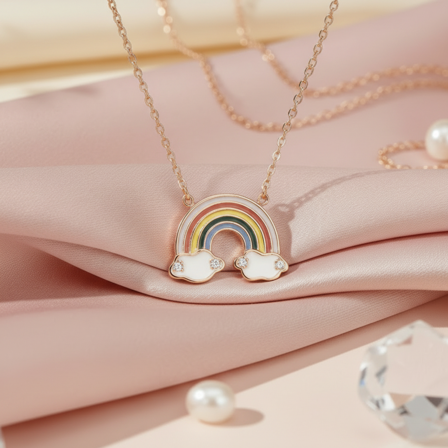 Rose Gold Rainbow Cloud Pendant Necklace
