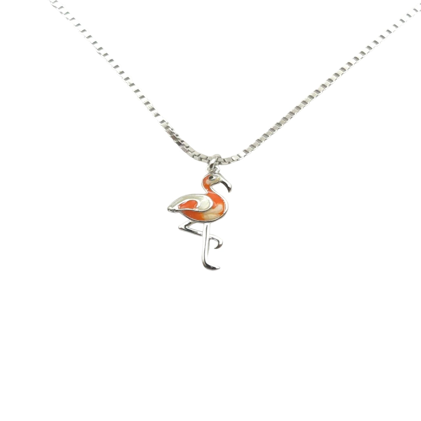 Silver Flamingo Enamel Pendant Necklace