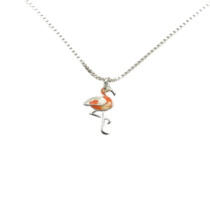 Silver Flamingo Enamel Pendant Necklace