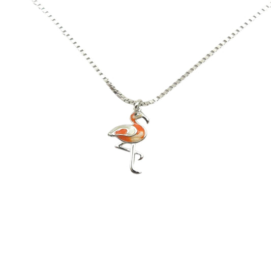 Silver Flamingo Enamel Pendant Necklace