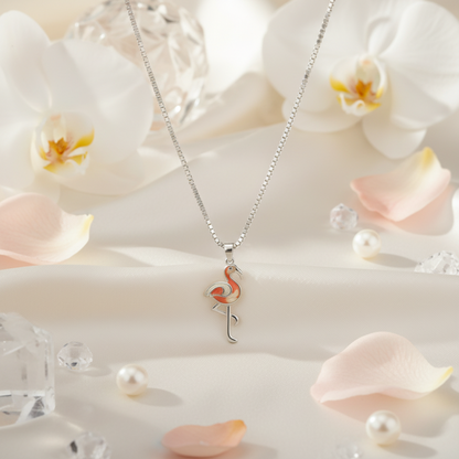 Silver Flamingo Enamel Pendant Necklace