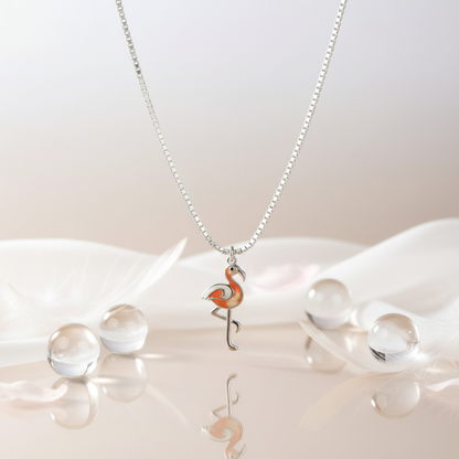 Silver Flamingo Enamel Pendant Necklace