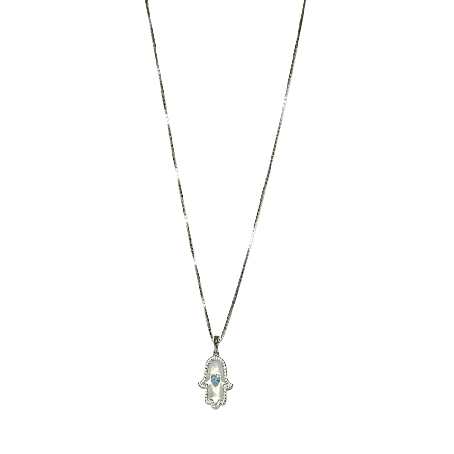 Silver Hamsa Hand Evil Eye Pendant Necklace