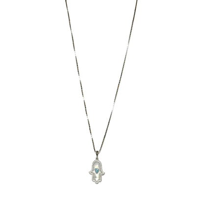 Silver Hamsa Hand Evil Eye Pendant Necklace