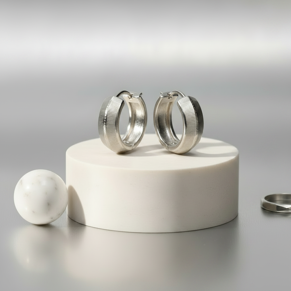 Textured Silver Huggie Hoops