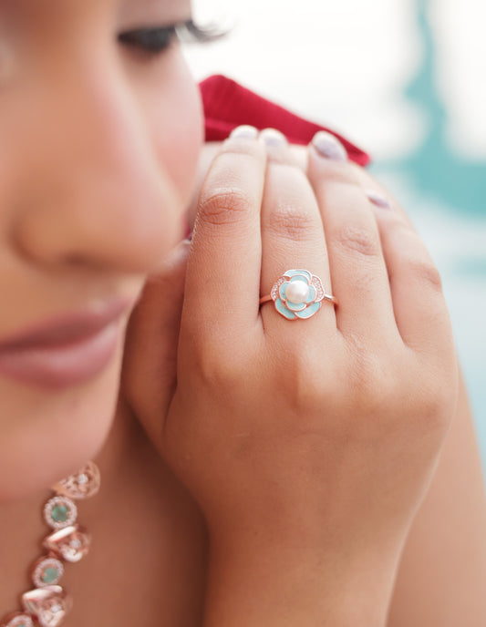 Azure Camellia Pearl Ring