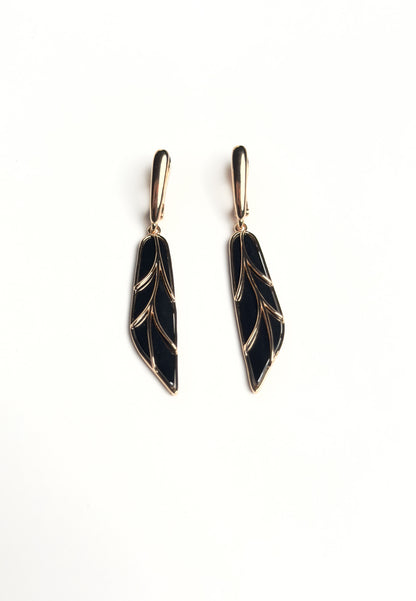 Black Ceramic Leaf Design Necklace Set with Gold-Tone Detailing