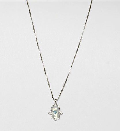Silver Hamsa Hand Evil Eye Pendant Necklace