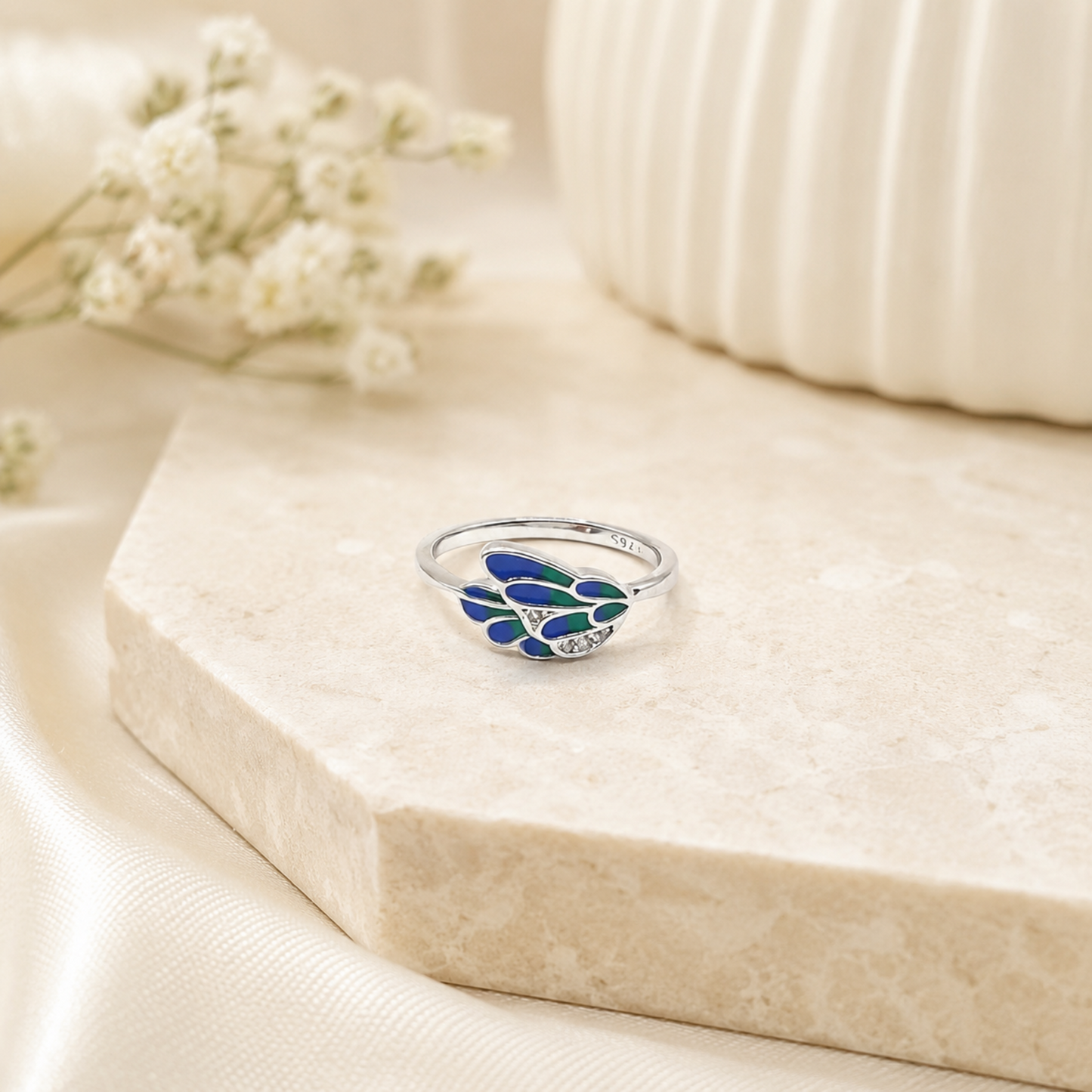 Peacock Grace Silver Ring