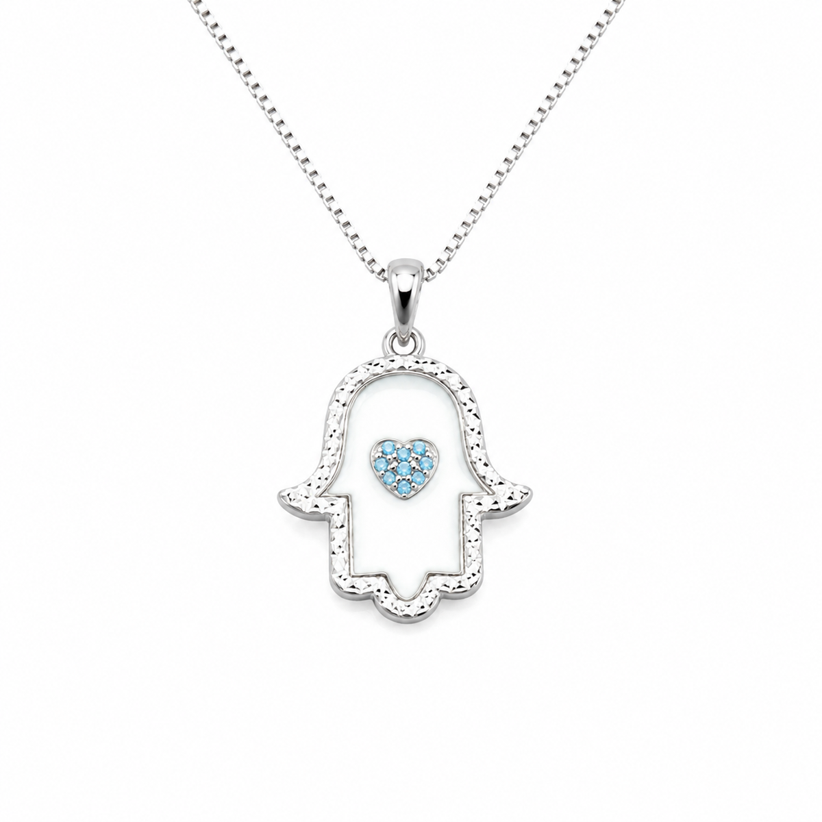 Silver Hamsa Hand Evil Eye Pendant Necklace