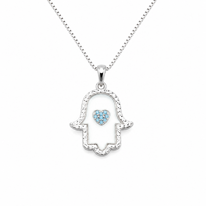 Silver Hamsa Hand Evil Eye Pendant Necklace